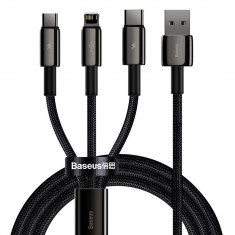 Cablu incarcare Premium Baseus - Tugsten Gold 3in1 - USB la Type-C, Lightning, Micro-USB 3.5A, 1.5m, Negru (CAMLTWJ-01)