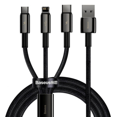 Cablu incarcare Premium Baseus - Tugsten Gold 3in1 - USB la Type-C, Lightning, Micro-USB 3.5A, 1.5m, Negru (CAMLTWJ-01) foto