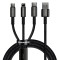 Cablu Incarcare Baseus, USB - tip Lightning / MicroUSB / USB Type-C, Tungsten, 1.5 m, 3.5A, CAMLTWJ-01, Negru