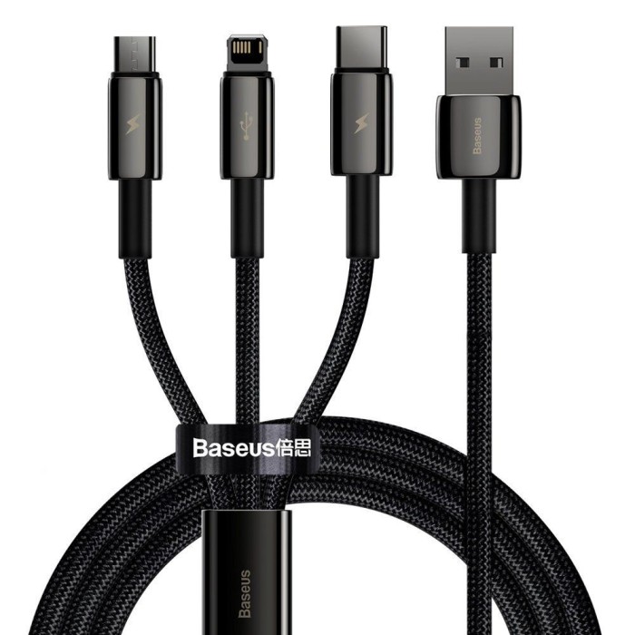 Cablu Incarcare Baseus, USB - tip Lightning / MicroUSB / USB Type-C, Tungsten, 1.5 m, 3.5A, CAMLTWJ-01, Negru