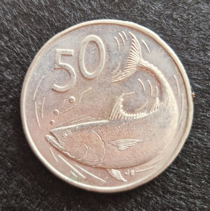 Cook Islands moneda 50 Pence 1987 km # 36 moneda rara cupru nichel