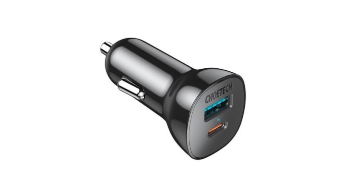 &Icirc;ncărcător rapid pentru mașină Choetech Fast Charger, USB tip C PD/USB, QC3.0, 3A, 36W, negru (TC0005)