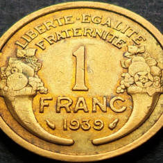 Moneda istorica 1 FRANC - FRANTA, anul 1939 * cod 4432 = excelenta