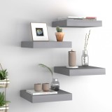 vidaXL Rafturi Perete Gri 23x23.5 cm Set 4 MDF, Raft Suspendat, Rafturi Decorative, Montare Usoara, Design Modern