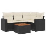 Cumpara ieftin Set mobilier de gradina cu perne, 5 piese, negru, poliratan