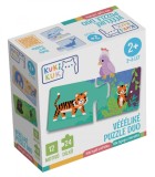 Joc educational pentru copii, Puzzle Duo cu Animale, KuKiKuk Efko, 12 perechi, 24 piese mari, carton gros, animatii colorate haioase, varsta 2-5 ani