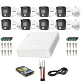 Sistem supraveghere Hikvision, 8 camere 5MP IR 30m Lumina Alba 20m Microfon, DVR 8 canale 5MP, Accesorii SafetyGuard Surveillance