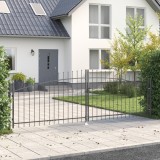 VidaXL Poarta de Grădină cu V&acirc;rf Săgeată Deschidere Dublă Gri 125x400 cm Oțel