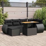 Cumpara ieftin Set canapele de grădină cu perne, 7 piese, negru, poliratan