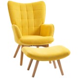 HOMCOM Fotoliu Accent cu Taburet, Fotoliu de Relaxare &icirc;n Aspect de Catifea, Fotoliu cu Brațe și Picioare de Lemn, pentru Sufragerie, Galben | Aosom Ro