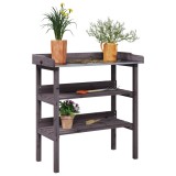 Masă Plante vidaXL Gri 78x38x82.5cm Lemn Brad, 2 Rafturi, Blat Zincat, Suport Flori Gradina, Interior/Exterior