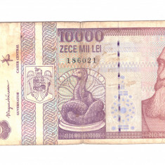 Bancnota 10000 lei februarie 1994, circulata, patate, stare relativ buna