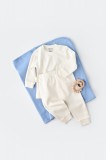 Cumpara ieftin Set bluzita cu maneca lunga si pantaloni lungi - bumbac organic 100% - Ecru, BabyCosy (Marime: 6-9 luni)