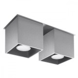 Lampă De Tavan Quad Gri Aluminiu 2 Becuri Pătrate Moderne De Interior
