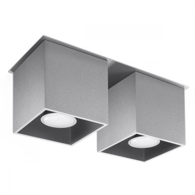 Lampă De Tavan Quad Gri Aluminiu 2 Becuri Pătrate Moderne De Interior foto