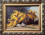 Constantin Păun-&quot;Coş cu s&acirc;nz&acirc;iene şi narcise&quot;, pictură &icirc;n ulei