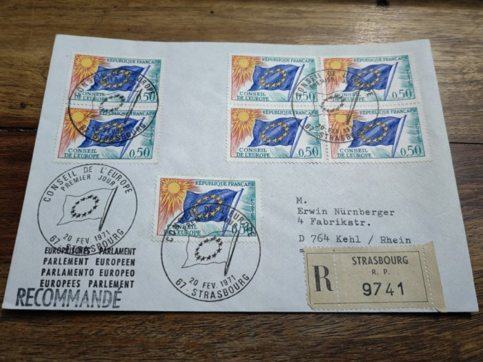 Plic specialFranta,1971, FDC, Consiliul Europei, Stasbourg, Parlament European
