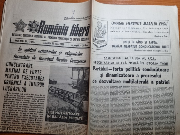 romania libera 23 iulie 1988-23 de ani de cand ceausescu este conducatorul tarii