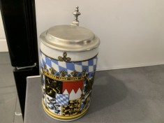 Imensă halba de bere veche,cu capac zinc,marcată,proveniență Germania,de decor.