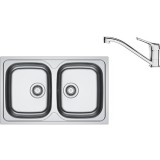 Pachet chiuveta bucatarie inox Franke SKX 620-80, dreptunghiulara, 2 cuve, 80x50x14 cm, adancime cuva 14 cm + Baterie Basic Crom, rotatie pipa 360&deg;, d