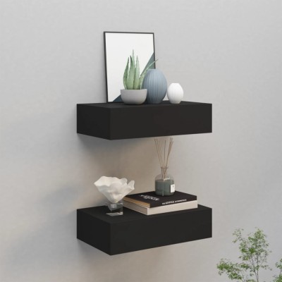 vidaXL Dulap de perete cu sertare, 2 buc., negru, 40x23,5x10 cm, MDF foto