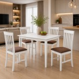 Cumpara ieftin Set masa living si bucatarie Bali, MDF, 112x72x74 cm si 4 scaune Glendale, stofa,100 kg, 93x49x41.5 cm, alb maro