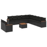 Cumpara ieftin Set canapele de gradina, 12 piese, cu perne, negru, poliratan