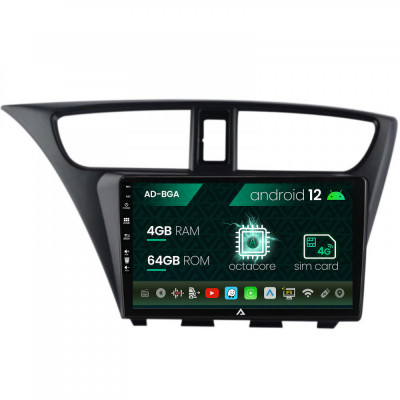 Navigatie Honda Civic Hatchback (2012-2015), Android 12, A-Octacore 4GB RAM + 64GB ROM, 9 Inch - AD-BGA9004+AD-BGRKIT019 foto