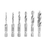Set 6 burghie de filetare lungi AMiO pentru filet metric M3-M10, HSS, prindere hexagonala 1/4&amp;quot; 6,35 mm, pentru gaurire si filetare