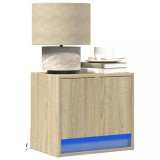 VidaXL Noptieră montată pe perete cu lumini LED, stejar sonoma