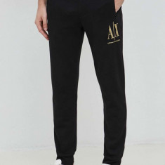 Armani Exchange pantaloni de trening din bumbac barbati, culoarea negru, cu imprimeu