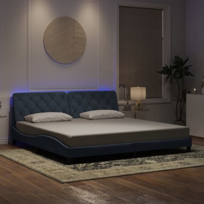 vidaXL Cadru de pat cu lumini LED, gri &amp;icirc;nchis, 200x200 cm, catifea foto