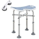 HOMCOM Taburet de duș, &Icirc;nălțime reglabilă 39-51,5 cm, Bară de sprijin cu ventuze, Patine cu ventuză, Albastru deschis | Aosom Romania