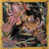 Cumpara ieftin Batic matase naturala Petal Whisper negru, 90x90 cm, fabricat in Italia - Esarfa dama eleganta cu imprimeu floral multicolor