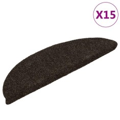 Covorase pentru scari autoadezive, 15 buc., 56x17x3 cm, maro inchis, semirotunde