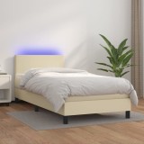 Cumpara ieftin Pat cu arcuri, saltea și LED, crem, 100x200 cm, piele ecologică