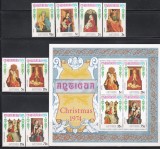 Antigua 1974 - Crăciun - Picturi de Bellini, Raphael, Weyden, s.a., 2 Serii + Bloc, SET COMPLET, MNH