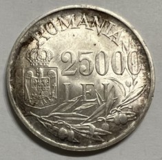 25.000 Lei 1946 Argint, Romania, UNC, Luciu foto