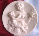 FARFURIE TABLOU ALABASTRU LUCRAT MANUAL SEMNAT A. SANTANGELA ITALIA FECIOARA MARIA CU PRUNCUL