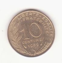 Franța 10 centimes 1989 foto