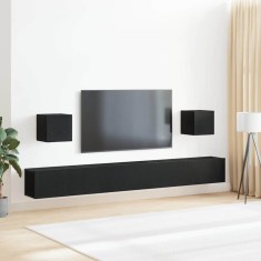 Set Dulap TV vidaXL 7 Piese Stejar Negru Lemn Prelucrat