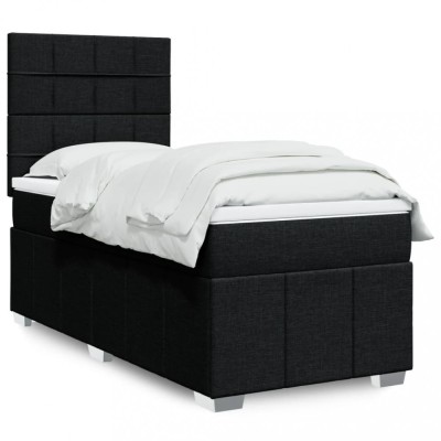 vidaXL Pat box spring cu saltea, negru, 100x200 cm, textil 3293881 foto