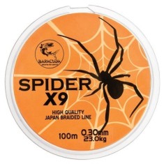 Fir textil Baracuda Spider X9, 100 m, 9 fire impletite paralel, orange-fluo 0.28 mm
