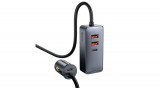 &Icirc;ncărcător auto Baseus Share Together cu cablu prelungitor, 2x USB, 2x USB-C, 120W (gri)
