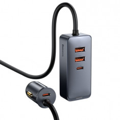 Încărcător auto Baseus Share Together cu cablu prelungitor, 2x USB, 2x USB-C, 120W (gri)