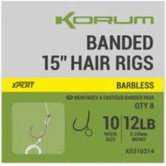 Carlige Legate KORUM Hair Rigs Barbless, 8lbs, Nr.14, 38cm, 8buc/pac foto