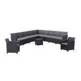 Set mobilier gradina Curver Claire IV, 11 locuri, masa depozitare, plastic, grafit