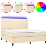 Cumpara ieftin Pat cu arcuri, saltea si LED, crem, 160x200 cm, textil