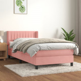 VidaXL Pat box spring cu saltea, roz, 90x190 cm, catifea