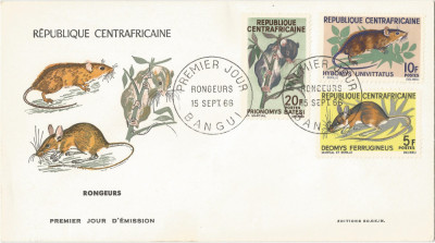 Republica Centrafricană, Rozătoare, FDC, 1966 foto